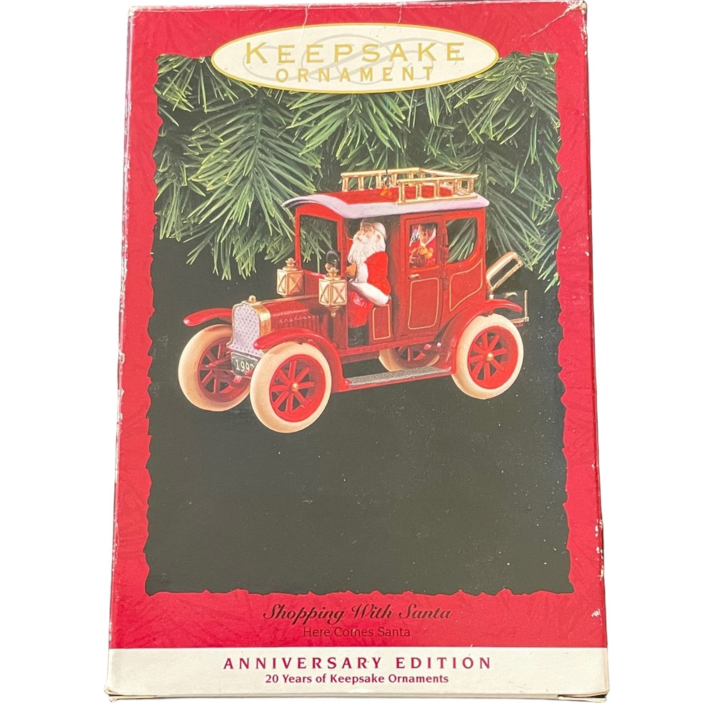 HALLMARK Red & Gold Shopping With Santa Christmas Ornament